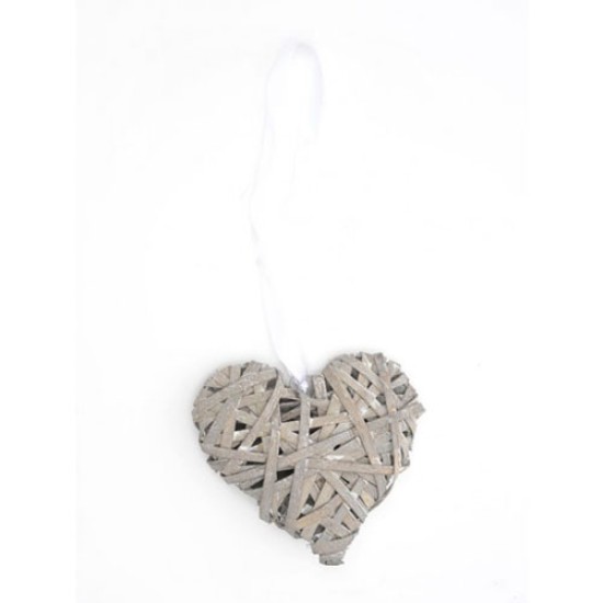 Grey Wicker Heart Hanging Decoration Basketware